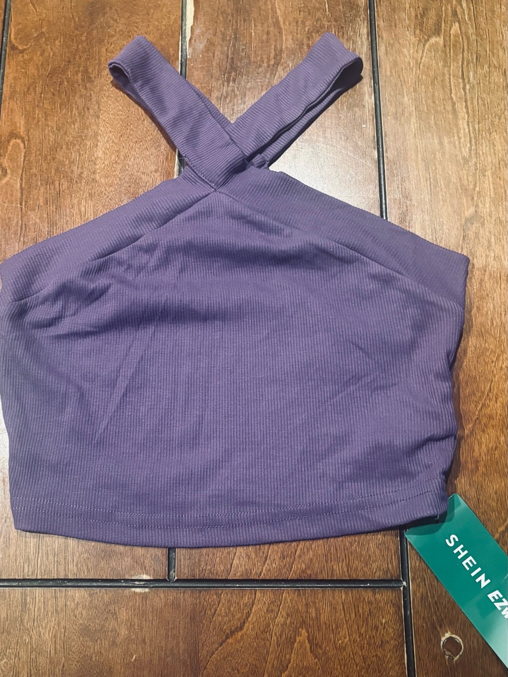 SHEIN Purple Ribbed Cross-Back Crop Tank
